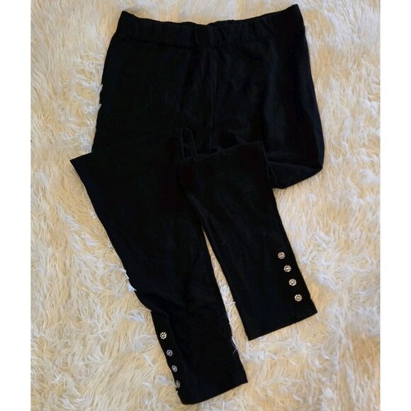 Style And Co Leggings Rhinestone Button Black Womens Medium Cotton Spandex - Picture 1 of 8